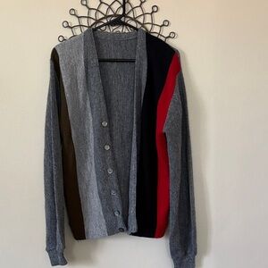 Vintage Men's Multi-Stripe Button Cardigan Sweater - Gray, Black, green & Red